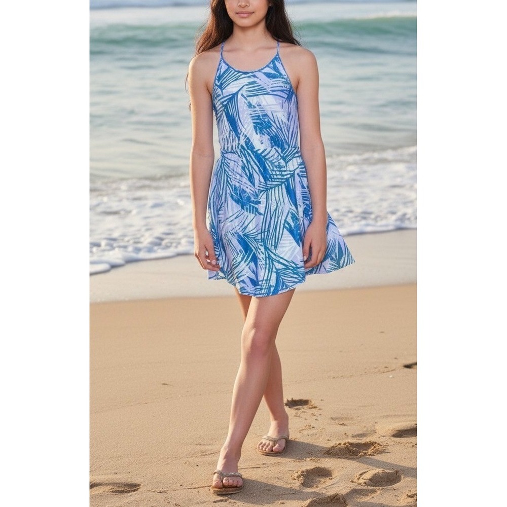 IVIVVA BY LULULEMON Romper Girls‎ 12 Blue Palm Print Activewear Summer Beach